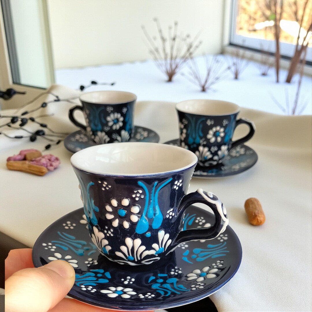 Turkish Coffee Cup Set – Handcrafted Floral Ceramic Espresso Cups and ...