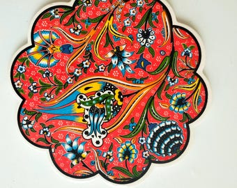 Handmade Turkish Ceramic Trivet - 7" Heat Resistant Pot Trivets -  Gift for Mom