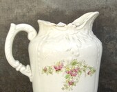 Antique Transferware Pitcher, Vintage Stone China Transfer Ware, Victorian, Cook Pottery Ironstone, Cottage Decor, White China