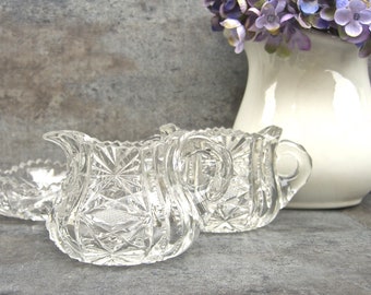 ABP Sugar Bowl and Creamer, Vintage American Brilliant Cut Glass, Cottage Chic, Sparkling!