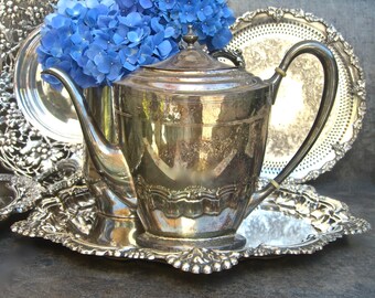 Art Deco Silver Teapot, Coffee Pot, Rustic Elegance Wedding Centerpiece, Heavy Tarnish Patina, Pairpoint Sheffield, Flower Arrangement