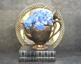 Rustic Silver Teapot Wedding Centerpiece, Heavy Tarnish Patina, Rogers Bros, Flower Arrangement Vase Shabby Chic Decor
