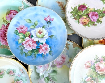 Vintage Lefton Plate: Hand-Painted Pink Roses, Shabby Chic Cottage Decor