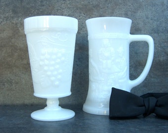 Vintage Milk Glass Goblet and Stein, His and Hers Wedding Toast Set