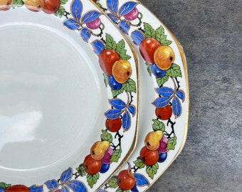 Vintage Bread Butter Plates Nelson Ware Hanley Pair, Fruit Border Deco Colorful, Spode Chintz