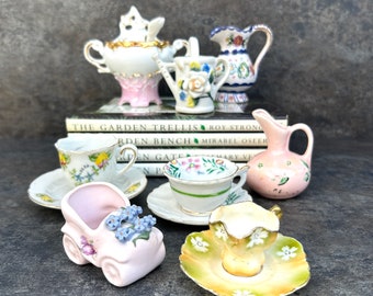 Miniature Collection Teacups Elfinware Victorian Signed Coimbra Germany Japan Portugal