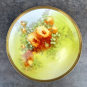Limoges Cabinet Plate Signed Andre, Coronet Green Yellow Orange Gold Trim, Collection Wall Decor