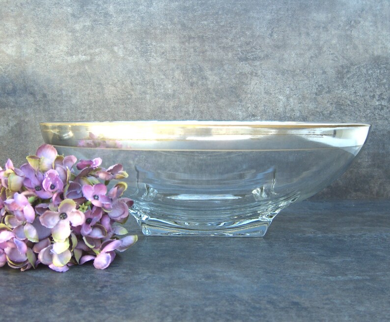Thorpe Silver Rim Band Retro Sleek Simple 1 Mid Century Modern Serving Bowl Low Fruit Bowl Centerpiece