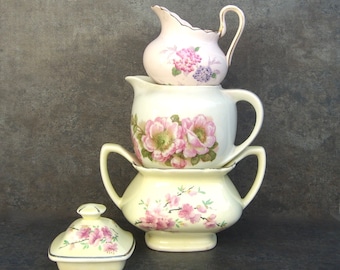 Vintage Pink Serving Pieces, Creamers Sugar Bowl Mix and Match, Mismatched China, Cherry Blossoms, Plant Tuscan, Bridal, Baby Shower