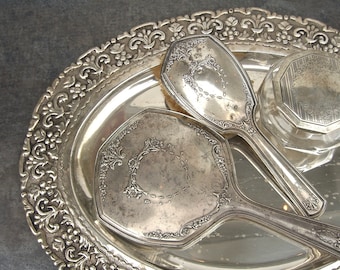 Ornate Silverplate Tray: Rustic Boho Wedding Cake Platter, Made in India
