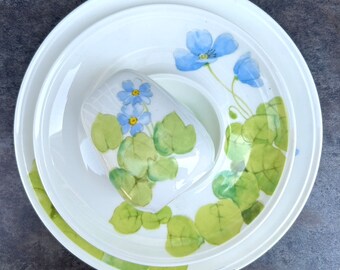 Mikasa Water Lilies Bone China: Blue Floral Salad Plate, Saucer, Shaker