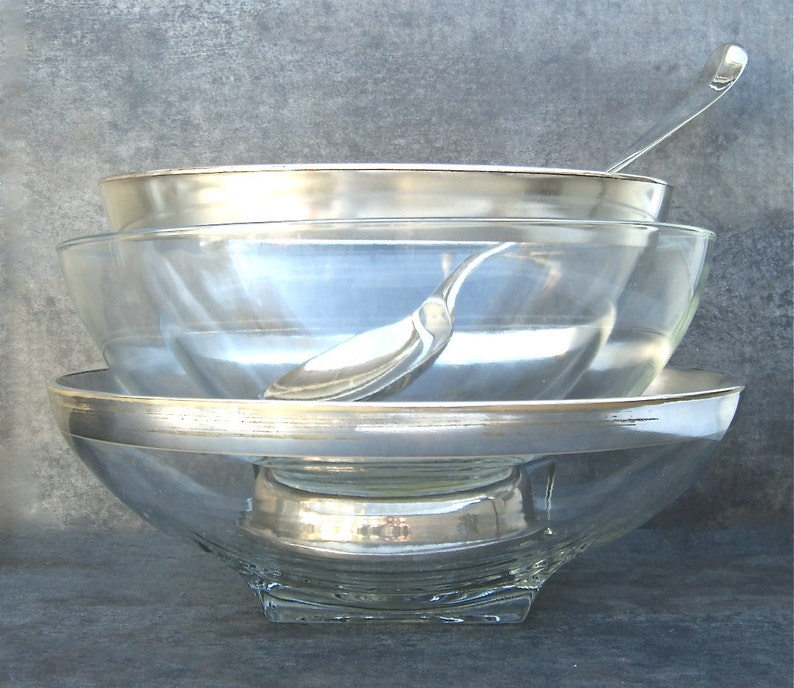 Thorpe Silver Rim Band Retro Sleek Simple 1 Mid Century Modern Serving Bowl Low Fruit Bowl Centerpiece