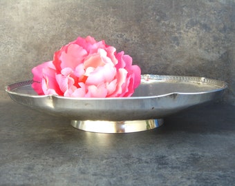 Vintage Nickel Silver Footed Bowl, Hammered Greek Key Centerpiece