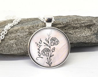 Personalized Birth Flower Necklace With Name