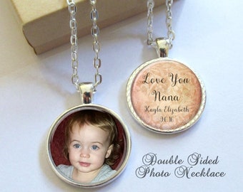 Custom Double Sided Photo Pendant, Personalized Necklace, Gift For Grandma, Photo Jewelry