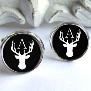 Personalized Cufflinks, Stag Cufflinks, Mens Initial Cufflinks