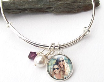 Regalo personalizado de dama de honor, pulsera personalizada con dijes fotográficos, recuerdo fotográfico