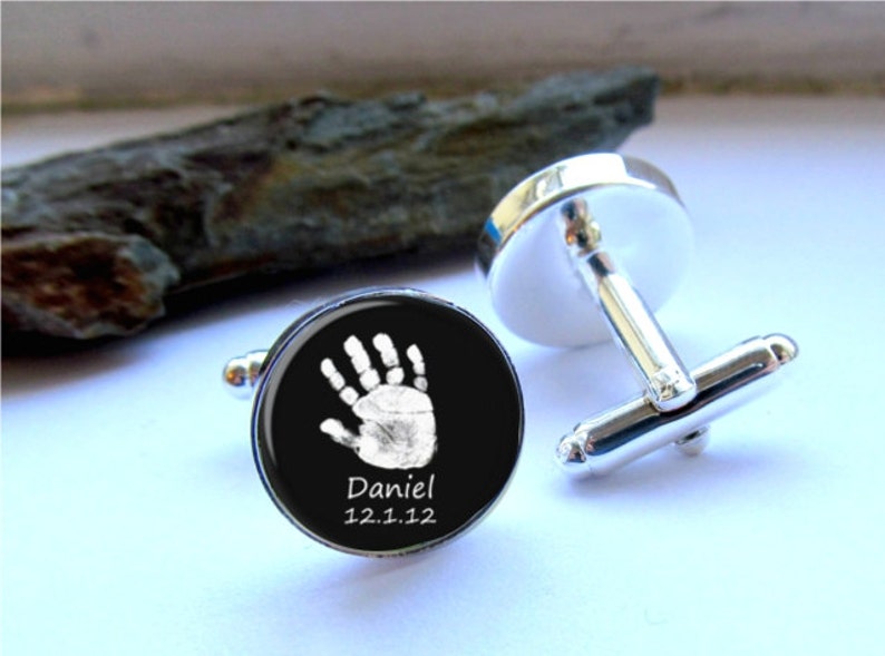 Handprint Cufflinks Personalized Keepsake For Dad Custom Cufflinks Baby Footprint Or Handprint Cufflinks
