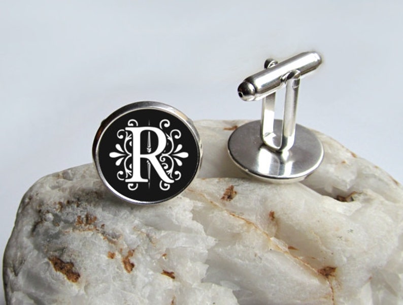 Monogram Cufflinks Personalized Cufflinks Elegant Black And Etsy