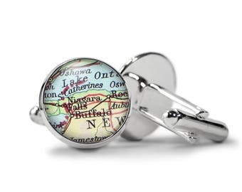 Custom Map Cufflinks, Vintage Atlas Cufflinks,  Personalized Cuff Links