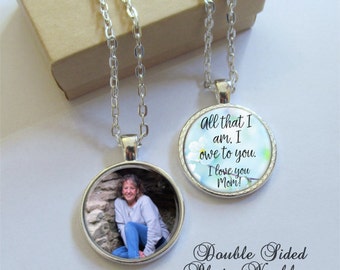 Mother of the Bride Gift, Custom Photo Necklace For Mom, All I Am I Owe To You