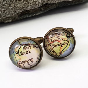 Bronze Map Cufflinks, Any Locations, Personalised Gift For Him image 1