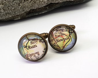 Bronze Map Cufflinks, Any Locations, Personalised Gift For Him