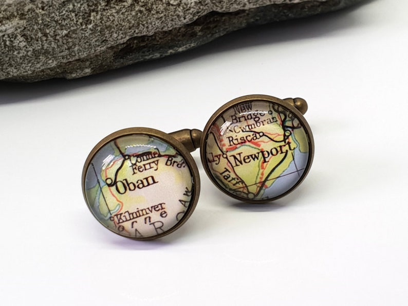 Bronze Map Cufflinks, Any Locations, Personalised Gift For Him image 1