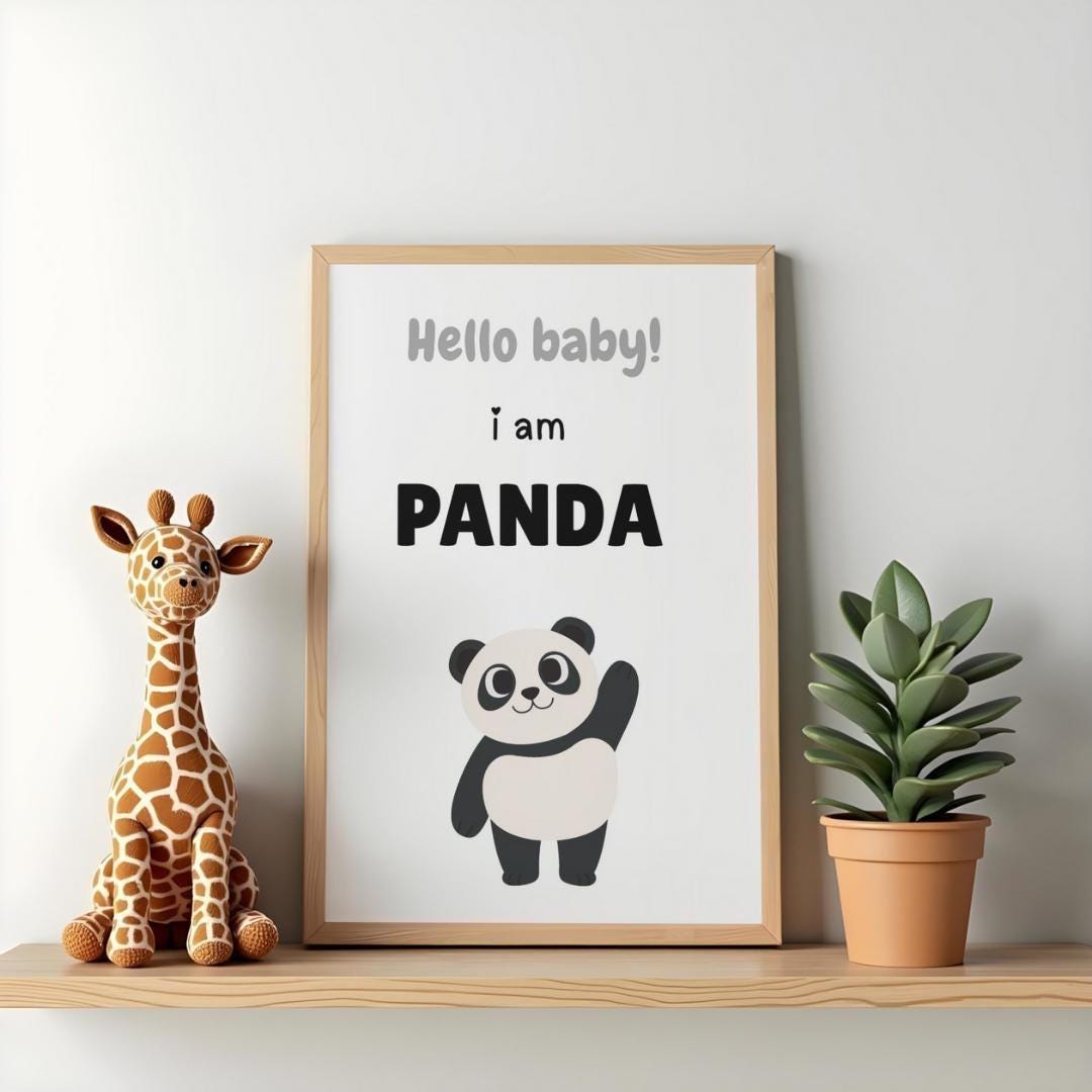 Baby Panda Nursery Wall Art Printable | Hello Baby I Am Panda | High ...