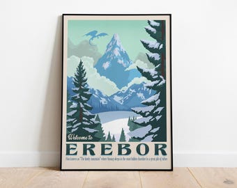 Lord of The Rings Poster LOTR Middle Earth Erebor Retro Travel Wall Art Lord of The Rings Middle Earth Travel Posters LOTR Travel Poster 23