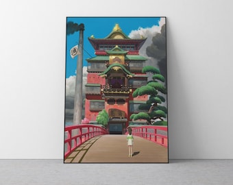 Póster de El viaje de Chihiro, Studio Ghibli, decoración para el hogar, póster de película de Hayao Miyazaki, arte mural de anime, impresión de anime de Studio Ghibli, arte de películas japonesas 3