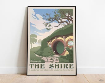 Lord of The Rings Poster LOTR Shire Hobbiton Retro Travel Wall Art The Lord of The Rings Middle Earth Travel Posters LOTR Travel Poster 16