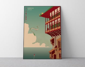 Póster de El viaje de Chihiro, Studio Ghibli, decoración para el hogar, póster de película de Hayao Miyazaki, arte mural de anime, impresión de Studio Ghibli, arte de películas japonesas 7