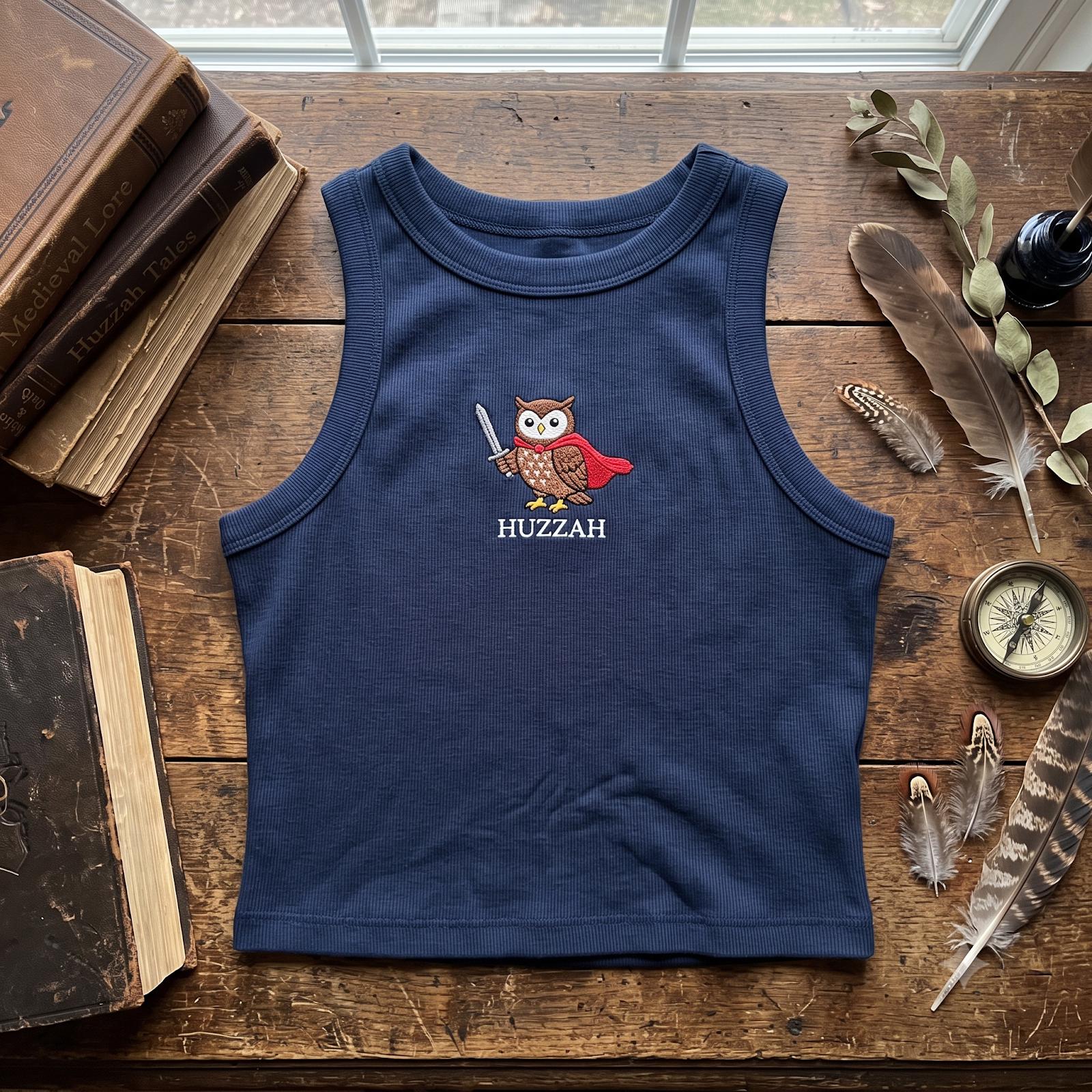 Hero Owl Embroidered Tank Top, Spaghetti Strap Fantasy Shirt, Knight Bird Apparel, Medieval Animal T