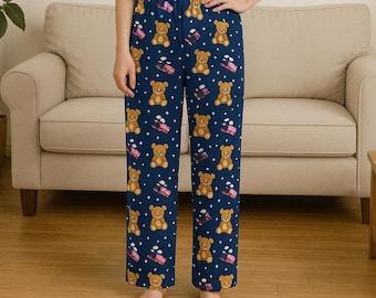 Rumi Choo Choo pyjamabroek | Marineblauwe teddybeer loungebroek | KPop Demon Hunter-nachtkleding | Leuke unisex broek | Anime loungewear-cadeau