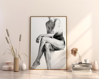 Impresión artística de figura femenina / Acuarela minimalista (descarga digital)