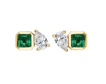 Gold Smaragd Grün Pear Cut Ohrstecker