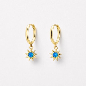 Gold Opalite Charm Drop Hoop Earrings