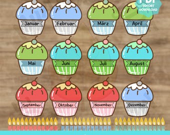 Classroom Birthday Chalkboard Printable – Cupcake Pin Board Display Decoration Elementary School Teacher School Birthday Digital Download PDF