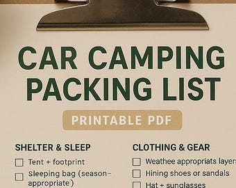 Car Camping Checklist Printable | Beginner Camping Packing List | Outdoor Adventure Gear Essentials