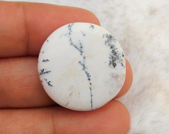 Natural Dendritic Agate Cabochon, Oval Loose Gemstone (25 x 25 x 5 mm)