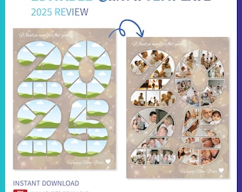 2025 Photo Collage Canva Template | Year in Review Printable Poster | Editable Family Photo Gift | New Year Wall Art 8x11
