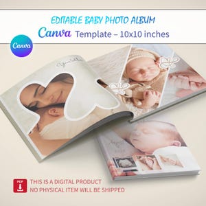 Modern Baby Memory Book, Digital Template Editable in Canva, First Year Milestone Journal, Gift for Mom/Dad, New Parents. Instant Download.