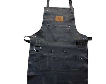Personalized Black Genuine Leather Apron with Name – BBQ Grill Apron Leather Cooking Apron Gift for Men Father’s Day DEMHAAS Leather Goods