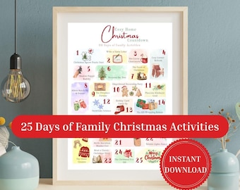 Calendario imprimible de cuenta regresiva para Navidad en casa / 25 días de actividades familiares