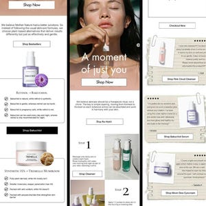May include: A promotional image featuring skincare products with text that reads "Don't Miss This" and "A moment of just you". The image includes various bottles, jars, and a 3-step starter pack, with the words "Shop Now" displayed.