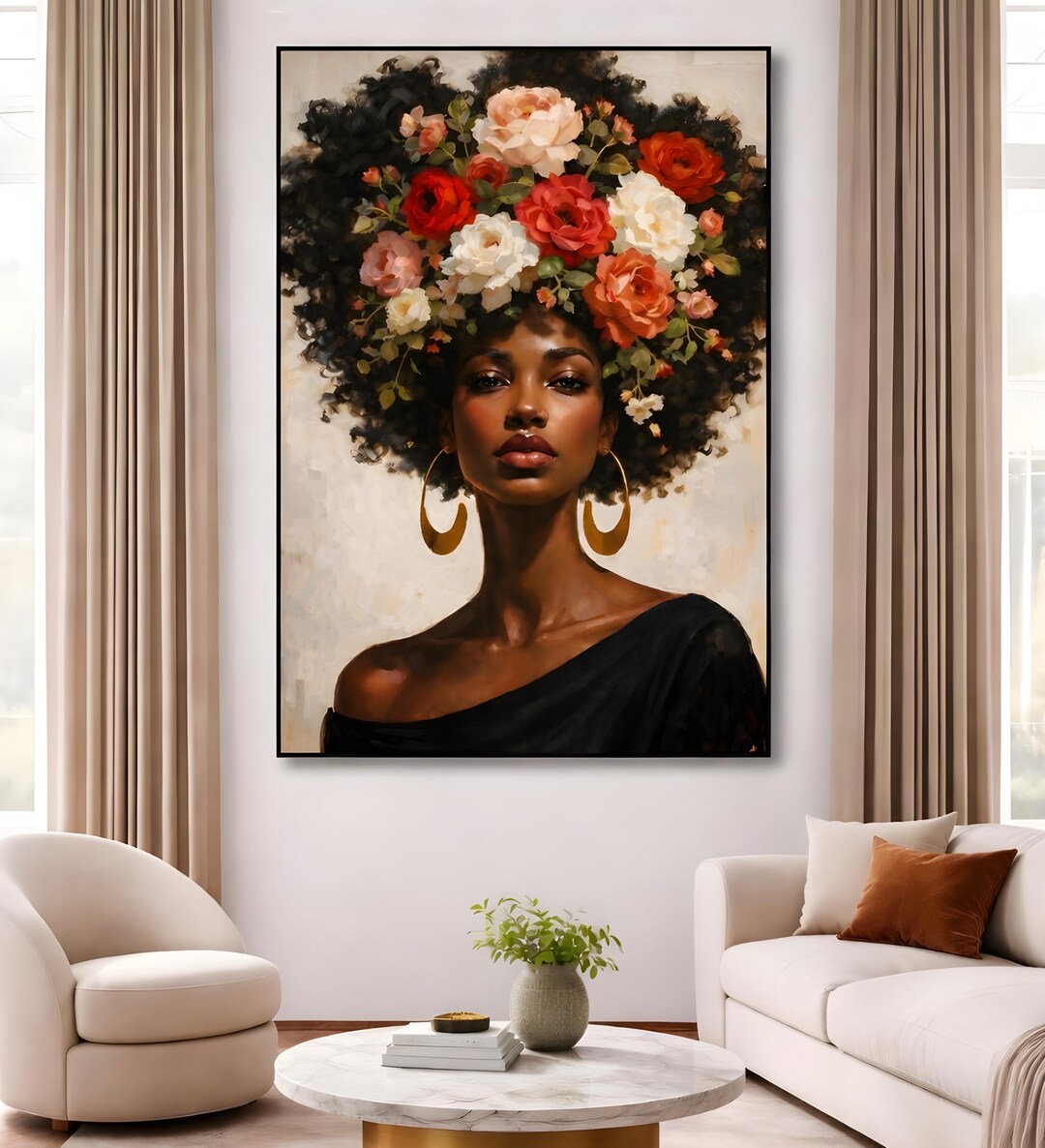 Black Art Black Woman Flower Head Wall Art Black Girl Floral Print ...
