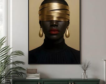 Black Woman Art Print, Urban Wall Art, Luxury Afro Fashion Artwork, Black Girl Wall Art, African American Digital Art, Bold Black Decor