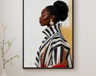 Minimalistische Kunst der schwarzen Frau, Afrocentric Wanddekor, afrikanische Frau abstrakt, ethnische schwarze Frau Druck, moderne Wandkunst der schwarzen Frau