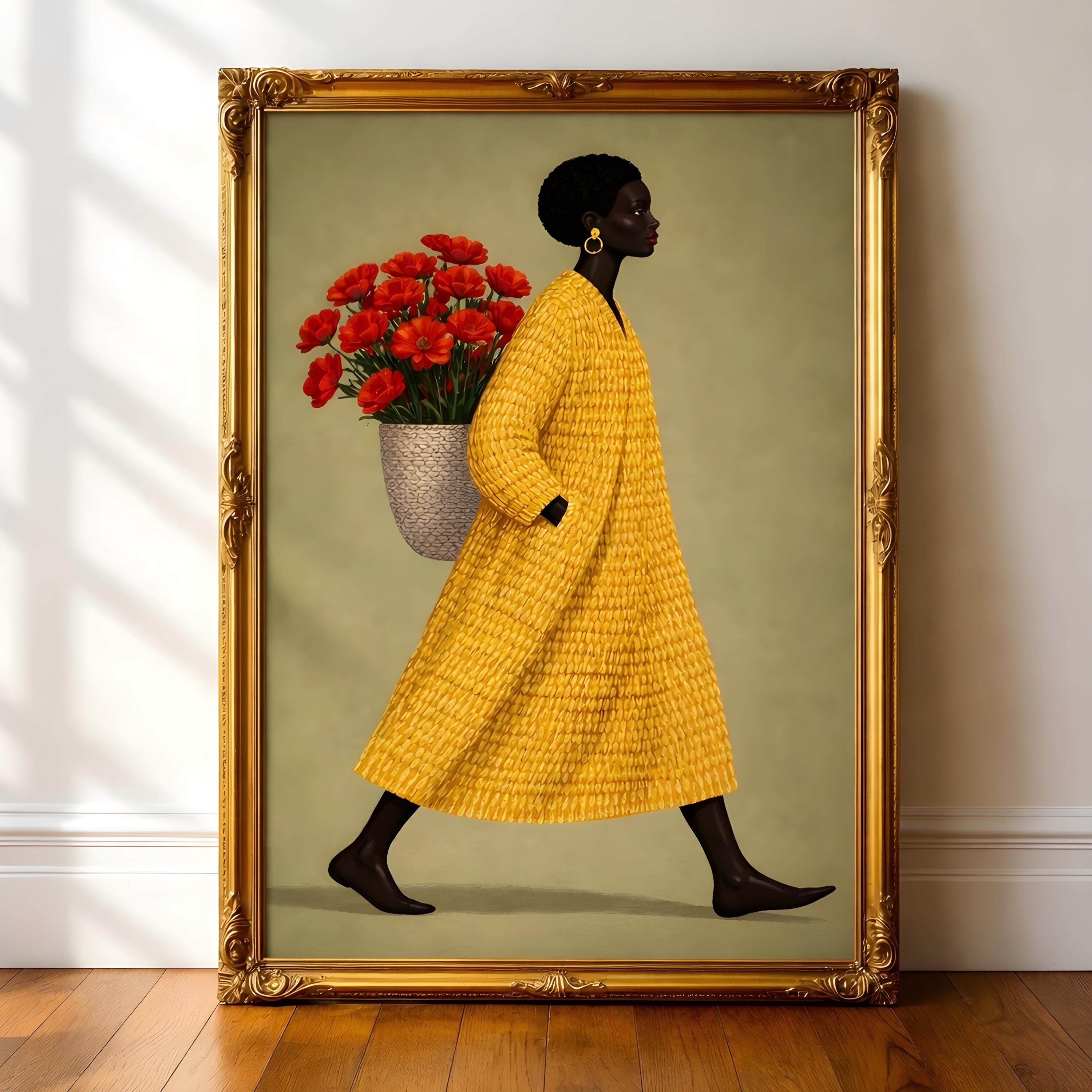 Black Woman Wall Art, Black Flower Art Print, African American Wall Art ...